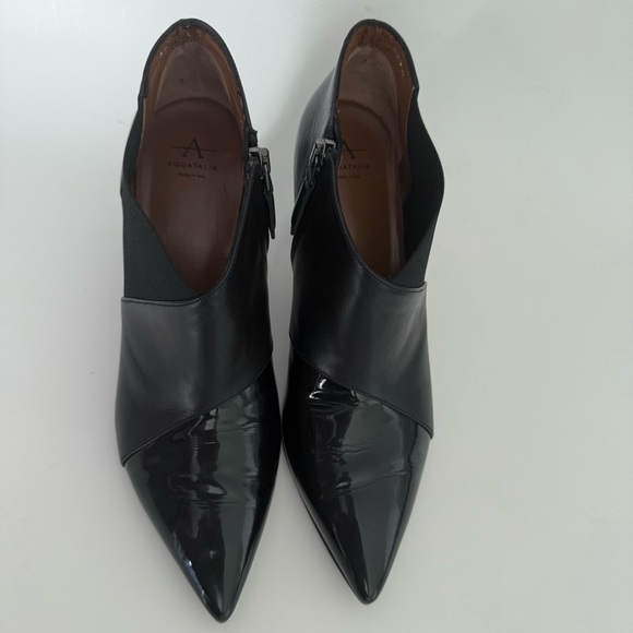 EUC Aquatalia Black Leather Ankle Booties Pointed Toe Italy - Picture 5 of 14